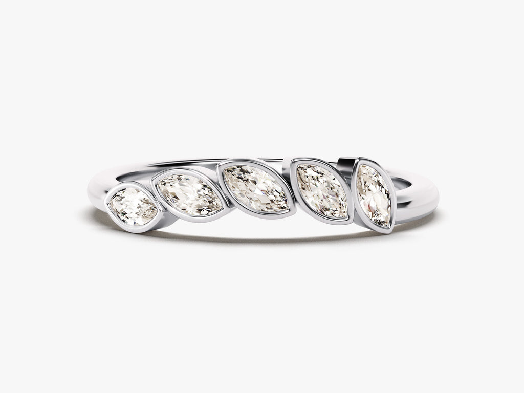 Marquise Cut Bezel Set CVD EF/VVS Diamond Wedding Band