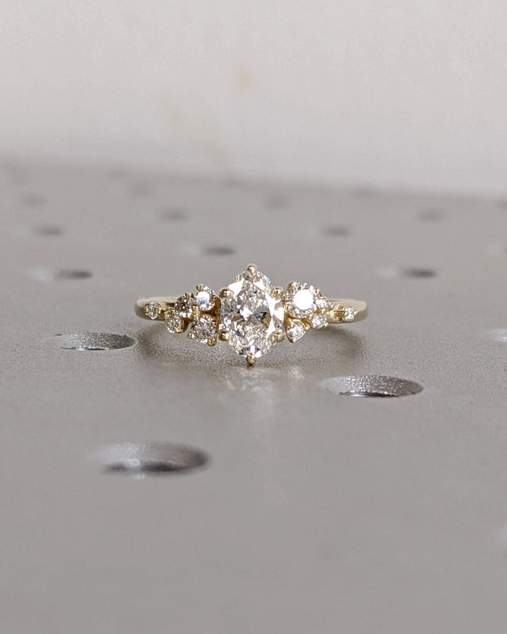 Nature inspired oval cluster diamond engagement ring for women