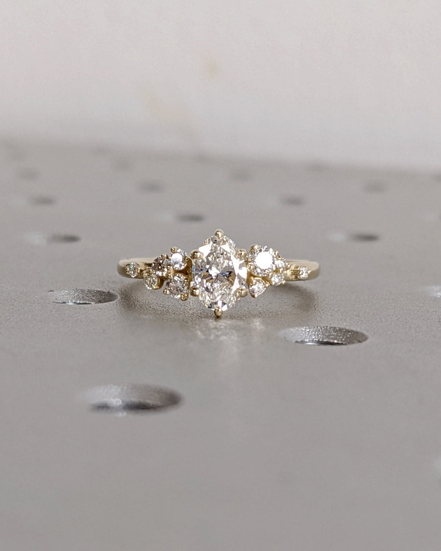 Nature inspired oval cluster diamond engagement ring for women