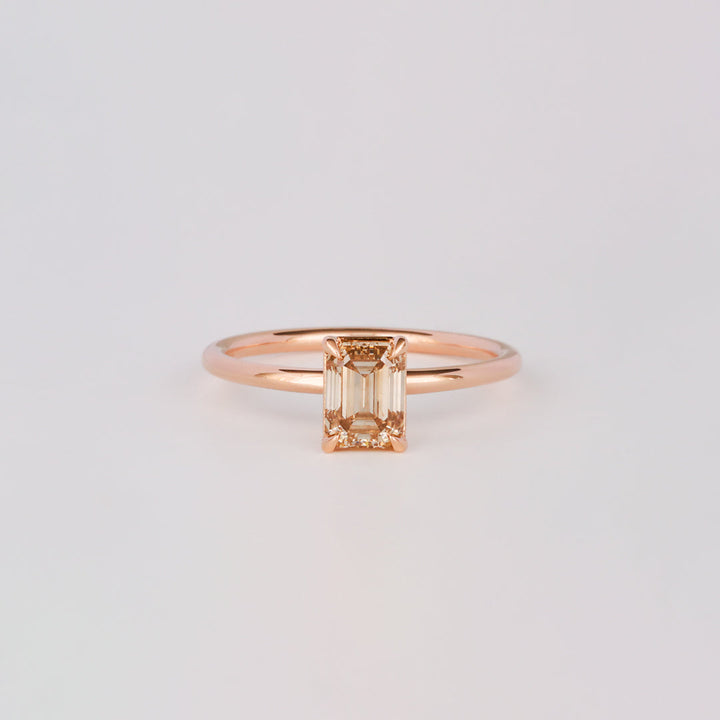 1.0CT-2.0CT Emerald Cut Lab Grown Champagne Diamond Engagement Ring