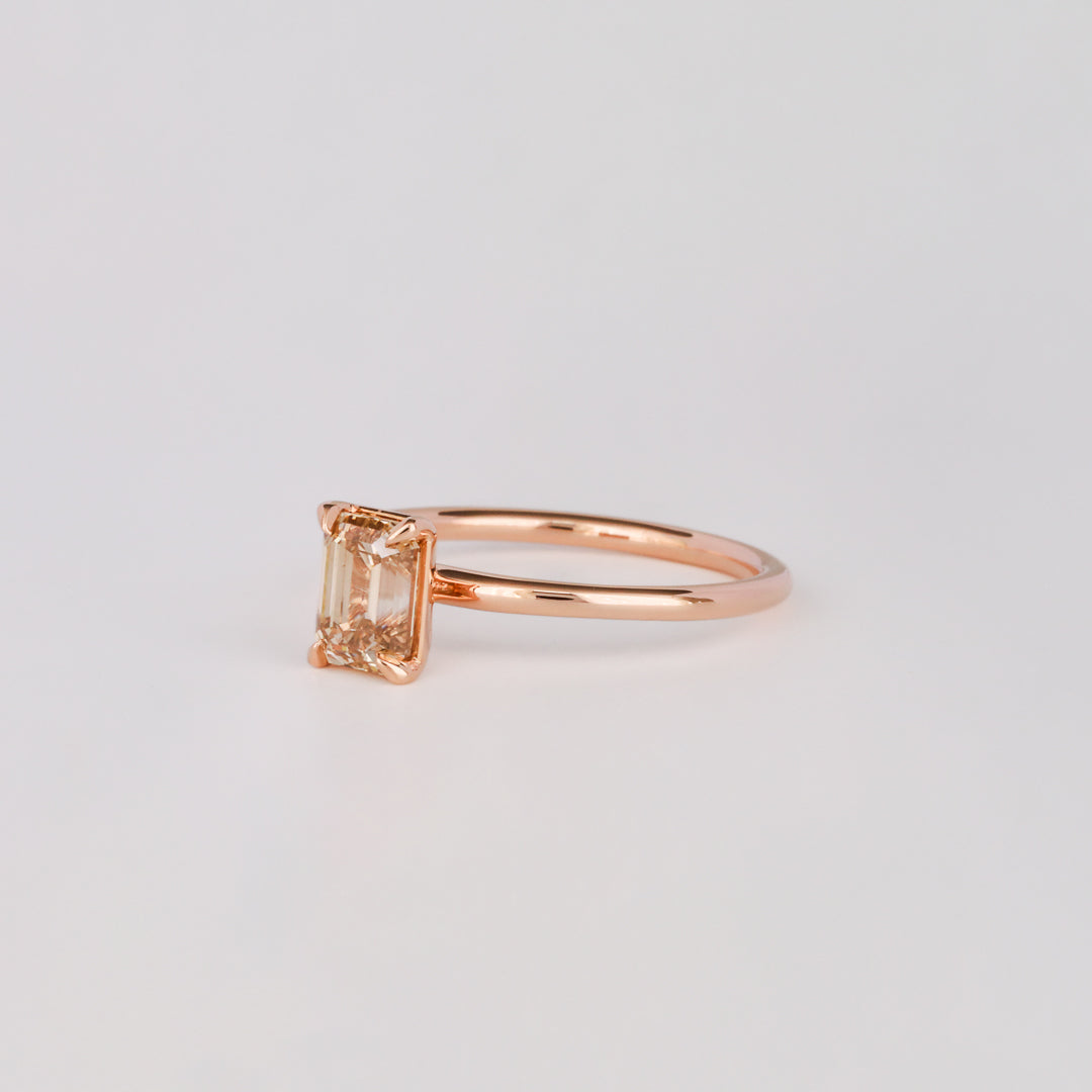 1.0CT-2.0CT Emerald Cut Lab Grown Champagne Diamond Engagement Ring