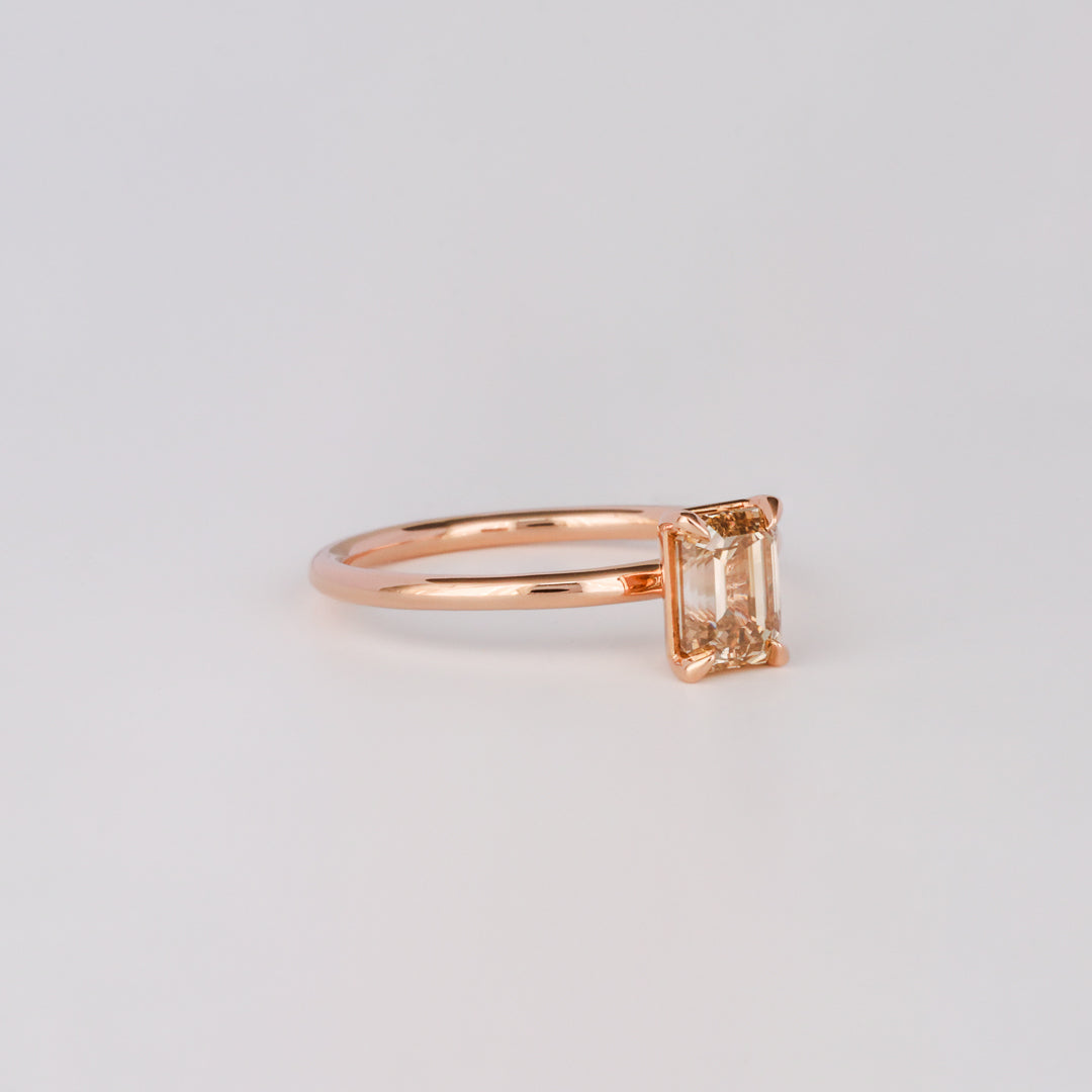 1.0CT-2.0CT Emerald Cut Lab Grown Champagne Diamond Engagement Ring
