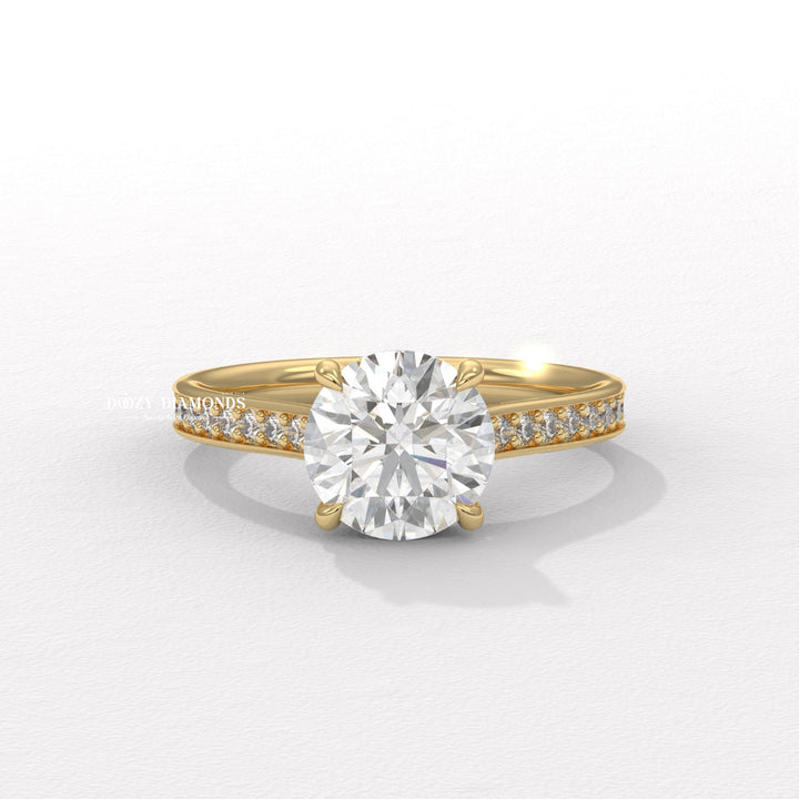 Yellow Gold Round Diamond Ring
Round Diamond Pave Setting Ring
18K Yellow Gold Pave Diamond Ring