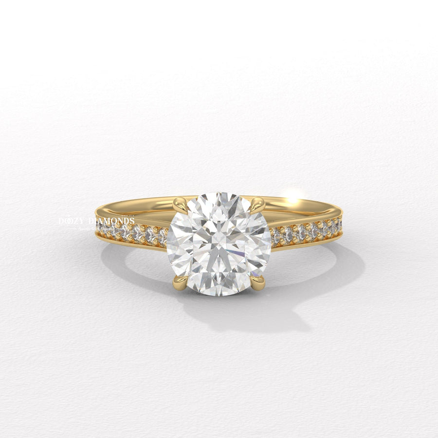 Yellow Gold Round Diamond Ring
Round Diamond Pave Setting Ring
18K Yellow Gold Pave Diamond Ring