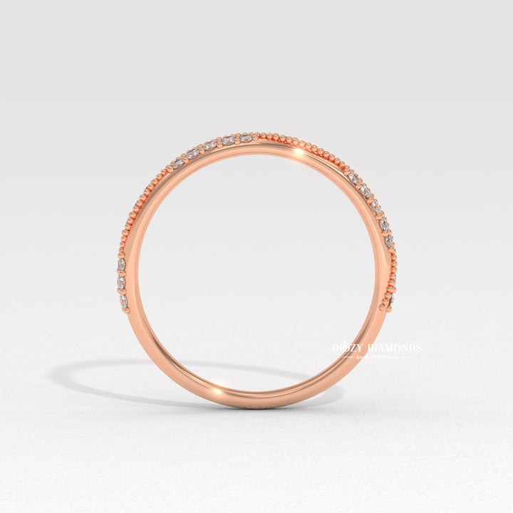 Yellow gold antique ring
Rose gold vintage band
Stackable eternity ring
Retro style diamond band