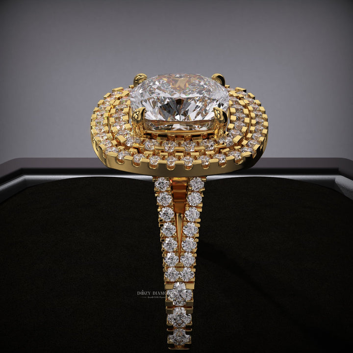 affordable luxury ring
bridal jewelry ring
romantic engagement ring
timeless engagement ring
glamorous engagement ring
cushion split shank ring