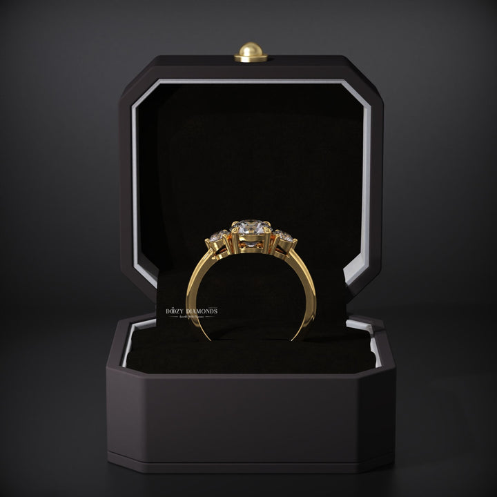 eco friendly diamond ring
ethical diamond ring
lab created diamond ring
round three stone ring
luxury lab diamond ring
modern engagement ring
fine jewelry engagement ring
handcrafted diamond ring