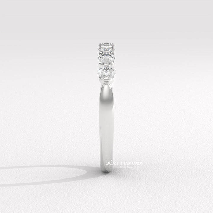 2.0 MM Round Lab Grown Diamond Floating Bubble Half Eternity Band, Stackable Wedding Band