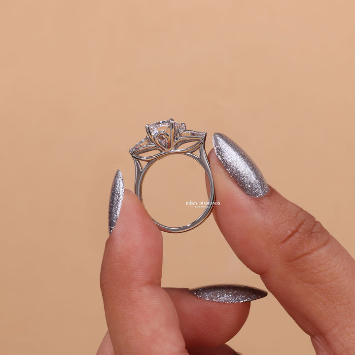 Cushion three-stone engagement ring, Cushion side stone engagement ring, Cushion cathedral engagement ring, Cushion bezel engagement ring, 