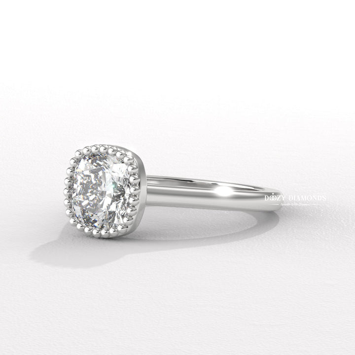 White Gold Bezel Set Cushion Cut Vintage Engagement Ring