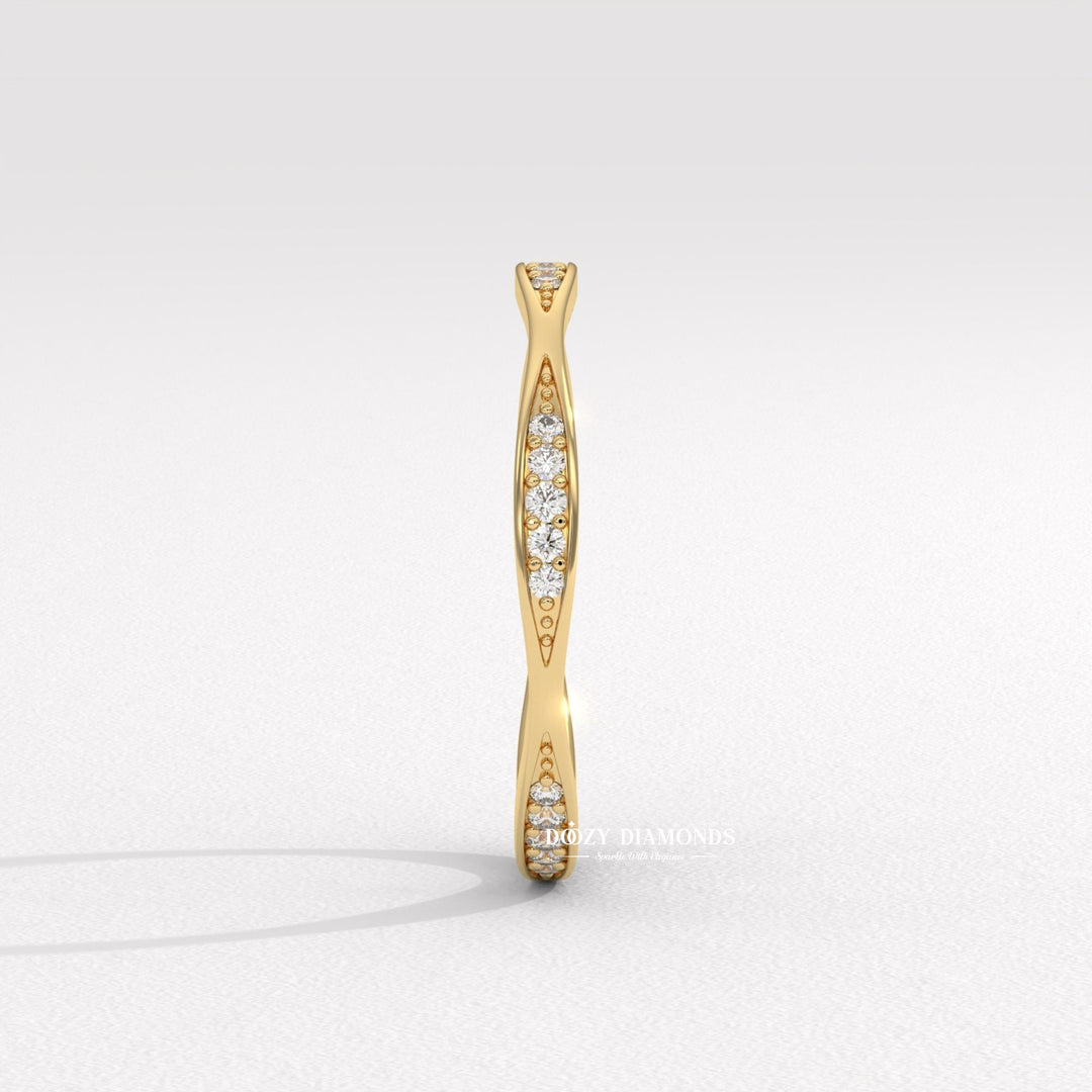 Round Lab Grown Diamond Tapered Pave Diamond Wedding Band