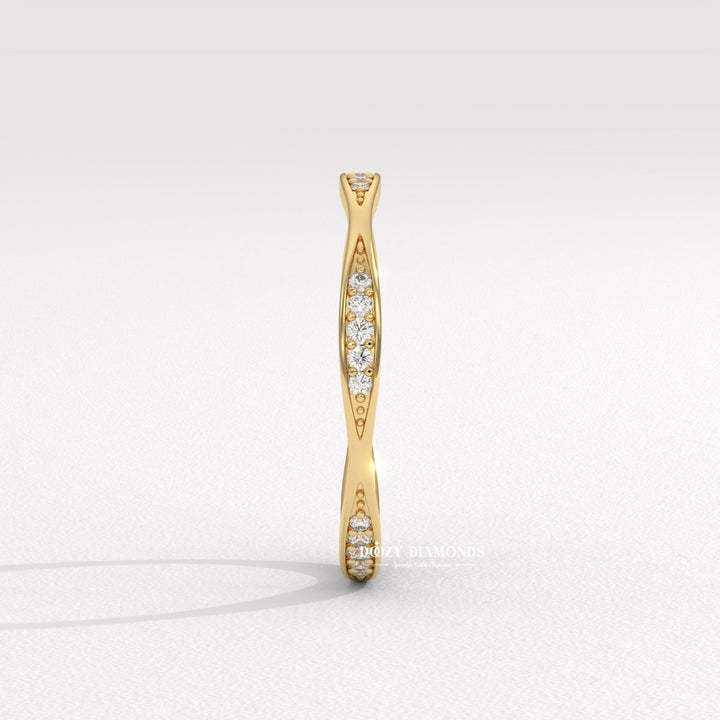 Round Lab Grown Diamond Tapered Pave Diamond Wedding Band