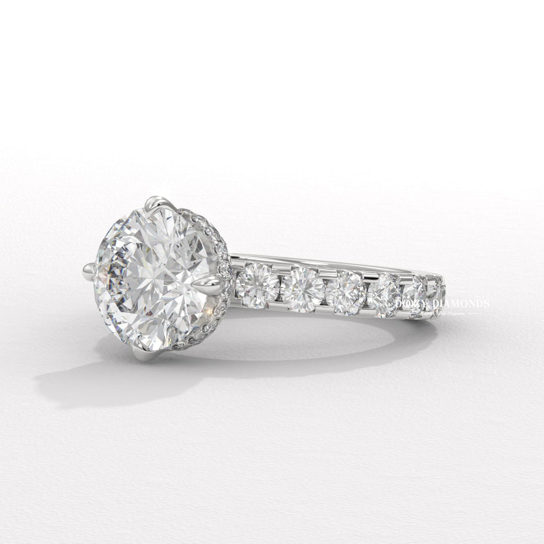 Round Hidden Halo Ring with Elegant Compass Setting Design