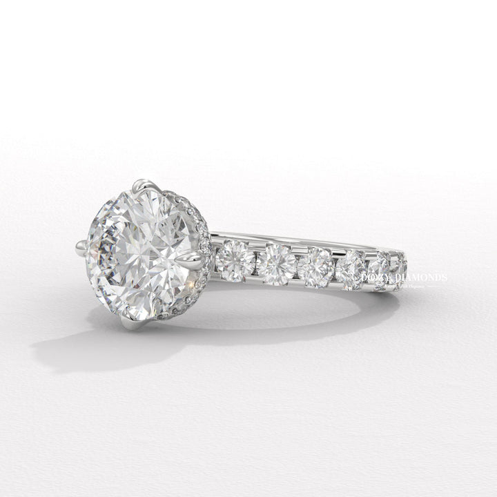 Round Hidden Halo Ring with Elegant Compass Setting Design