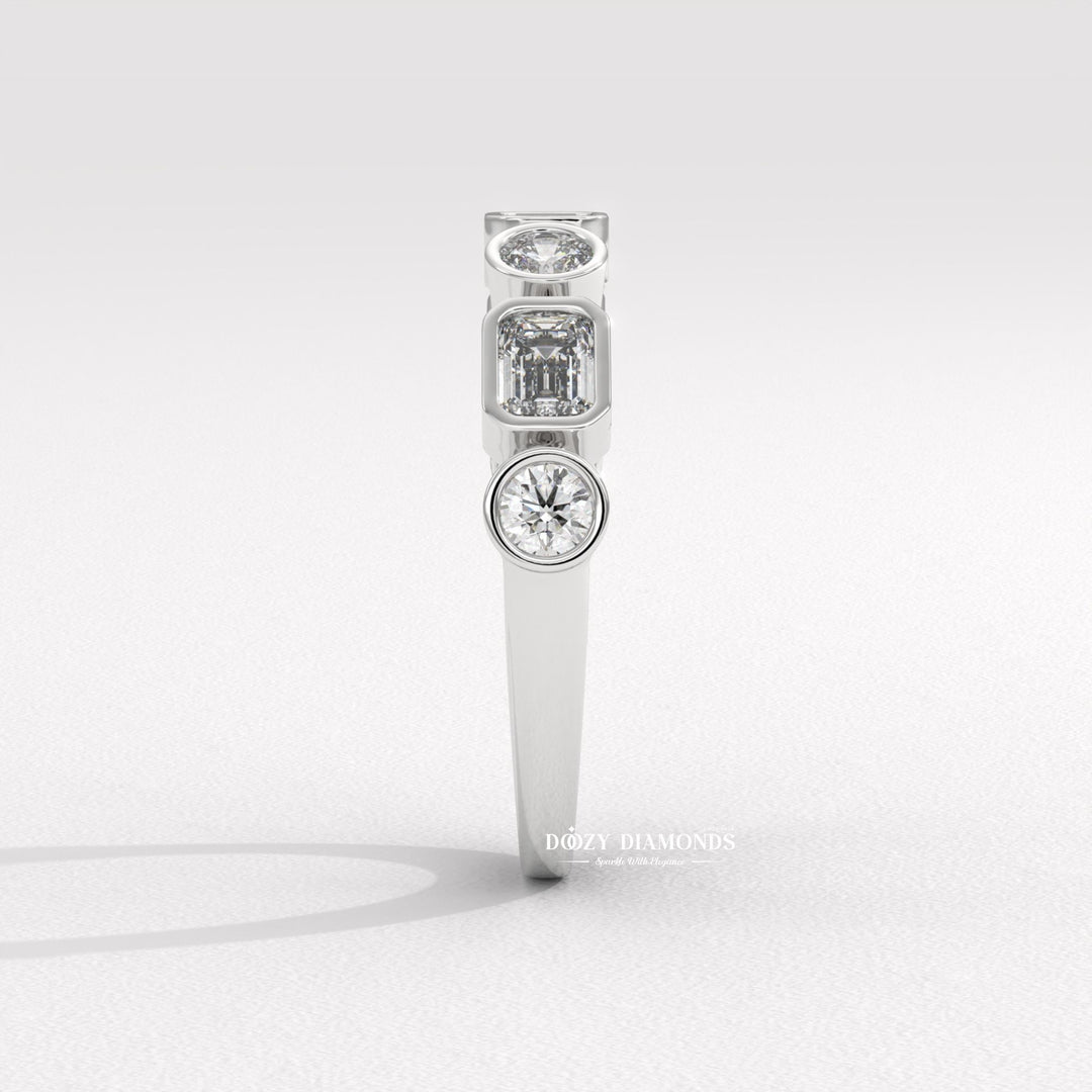 Round & Emerald Lab Created Diamond Bezel Set Wedding Band