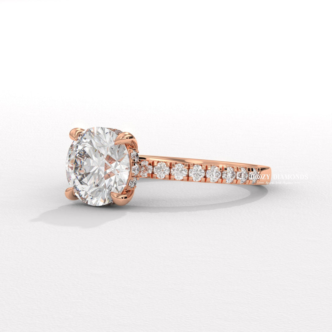 Hidden Halo Ring, Round Brilliant Cut Lab Grown Diamond Ring