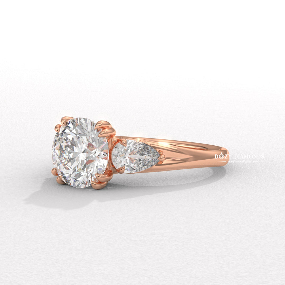 Diamond ring for her
Designer three stone ring
Unique three stone engagement ring