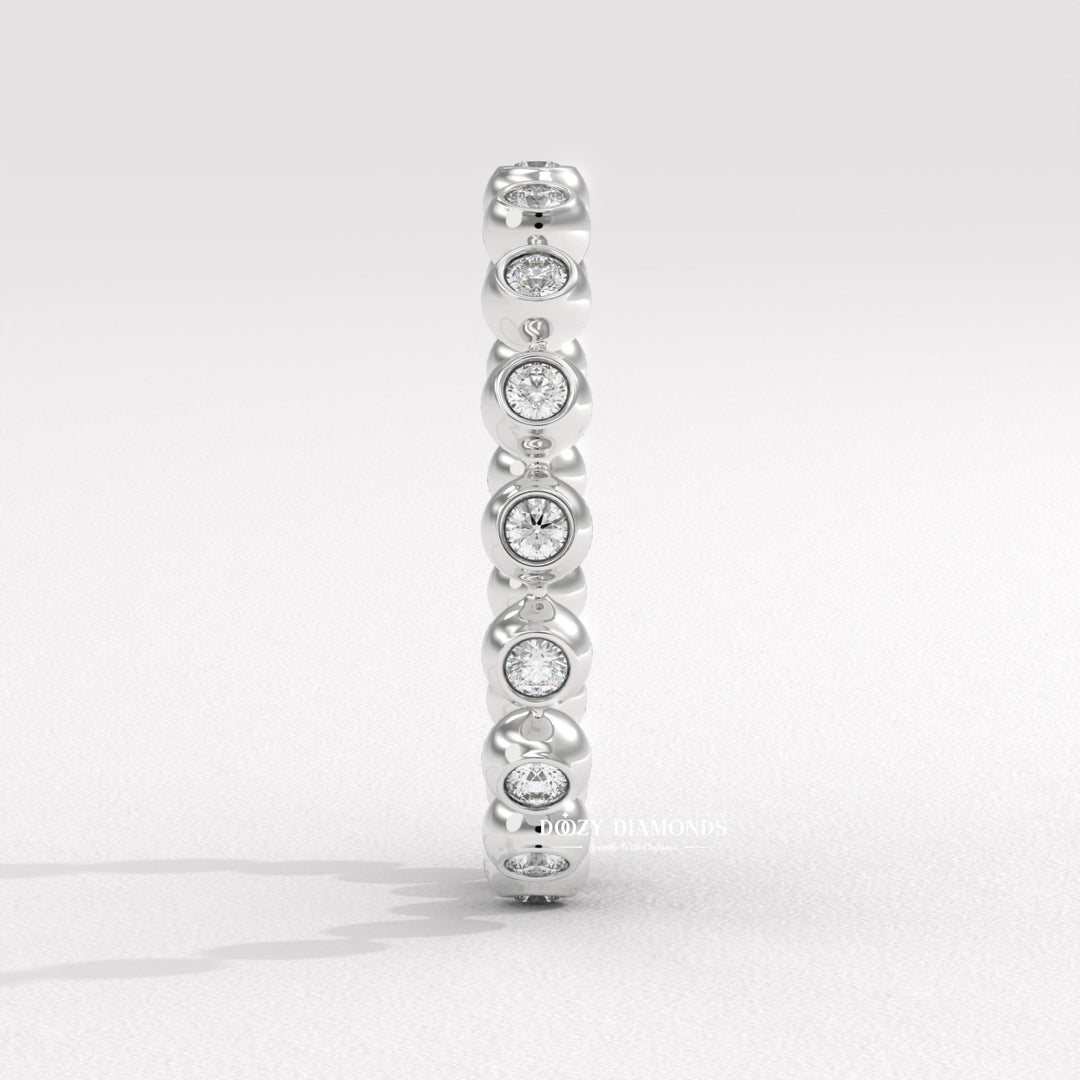 Floating Bubble Half Eternity Wedding Band, 1.50 MM Round Brilliant Cut Lab Created Diamond Band, Matching Band for Engagement Ring