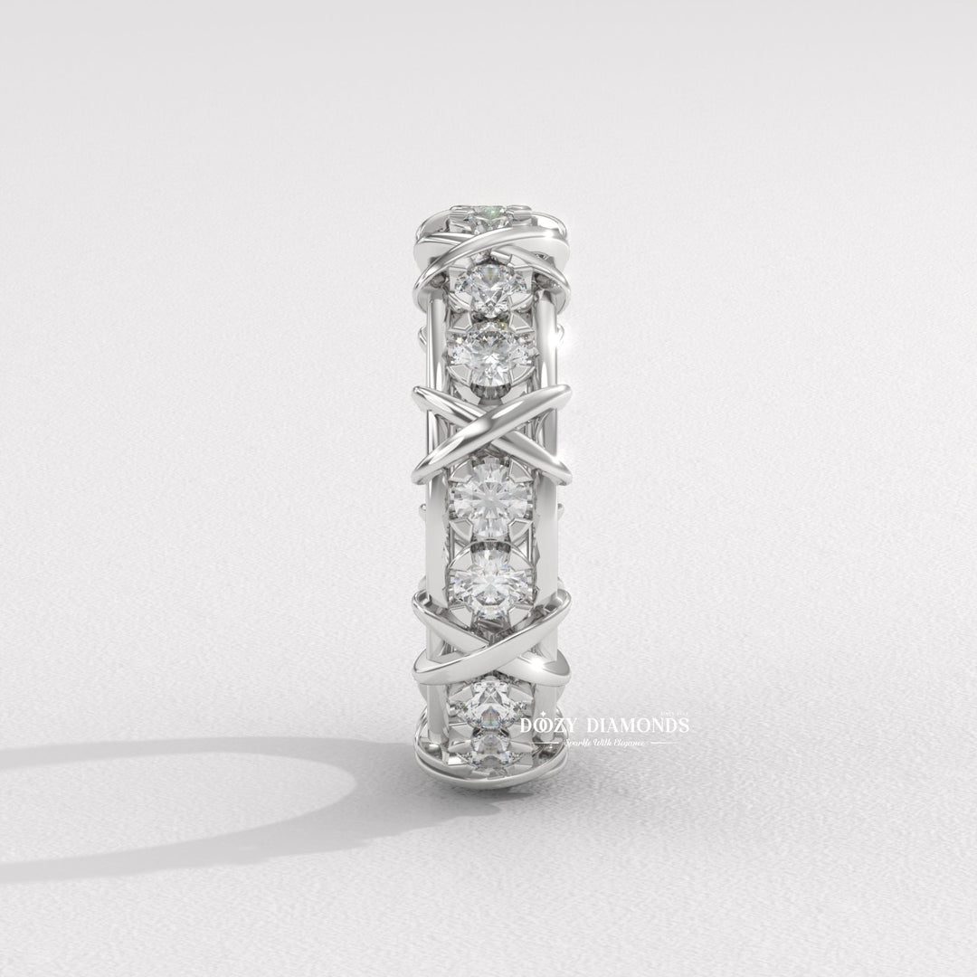 Full Eternity Wedding Band - 3.50MM Round Brilliant Cut EF/VS Lab Created Diamond Stackable Matching Band