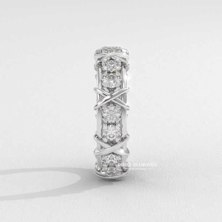 Full Eternity Wedding Band - 3.50MM Round Brilliant Cut EF/VS Lab Created Diamond Stackable Matching Band