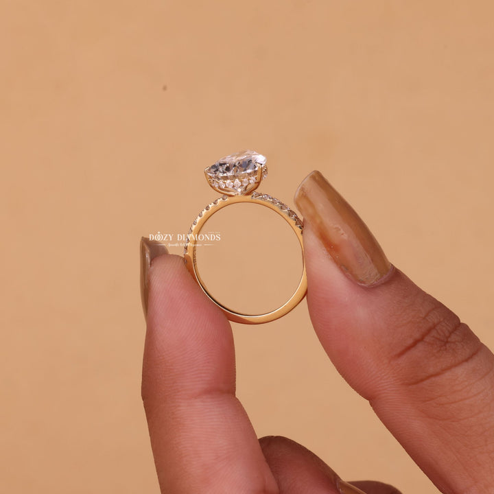 5.0CT - 7.0CT Pear Cut EF/VS1 Lab Grown Diamond Hidden Halo Engagement Ring - Doozy Diamonds
