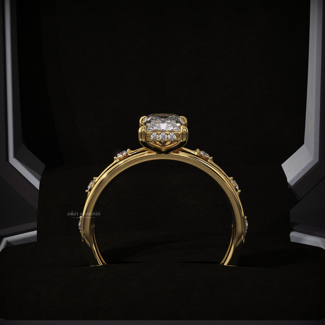 Radiant Lab Grown Diamond Hidden Halo Engagement Ring With Distance Pave Band