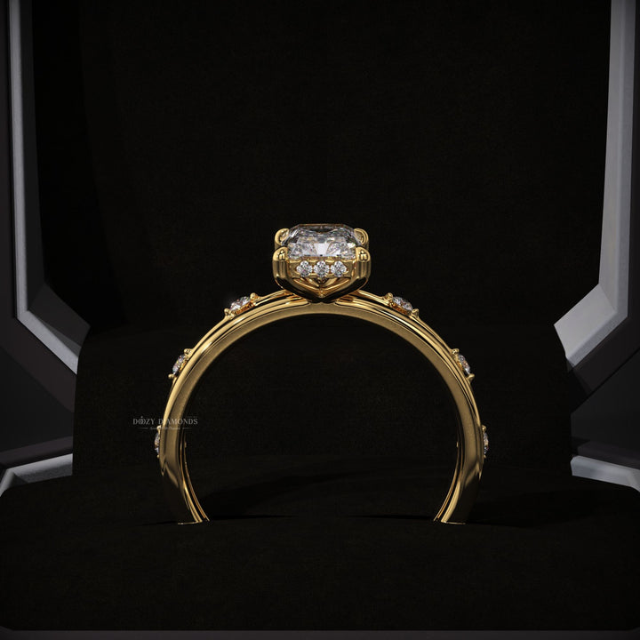 Radiant Lab Grown Diamond Hidden Halo Engagement Ring With Distance Pave Band