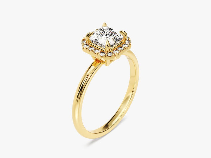 Asscher halo lab grown diamond ring in jewelry gift box