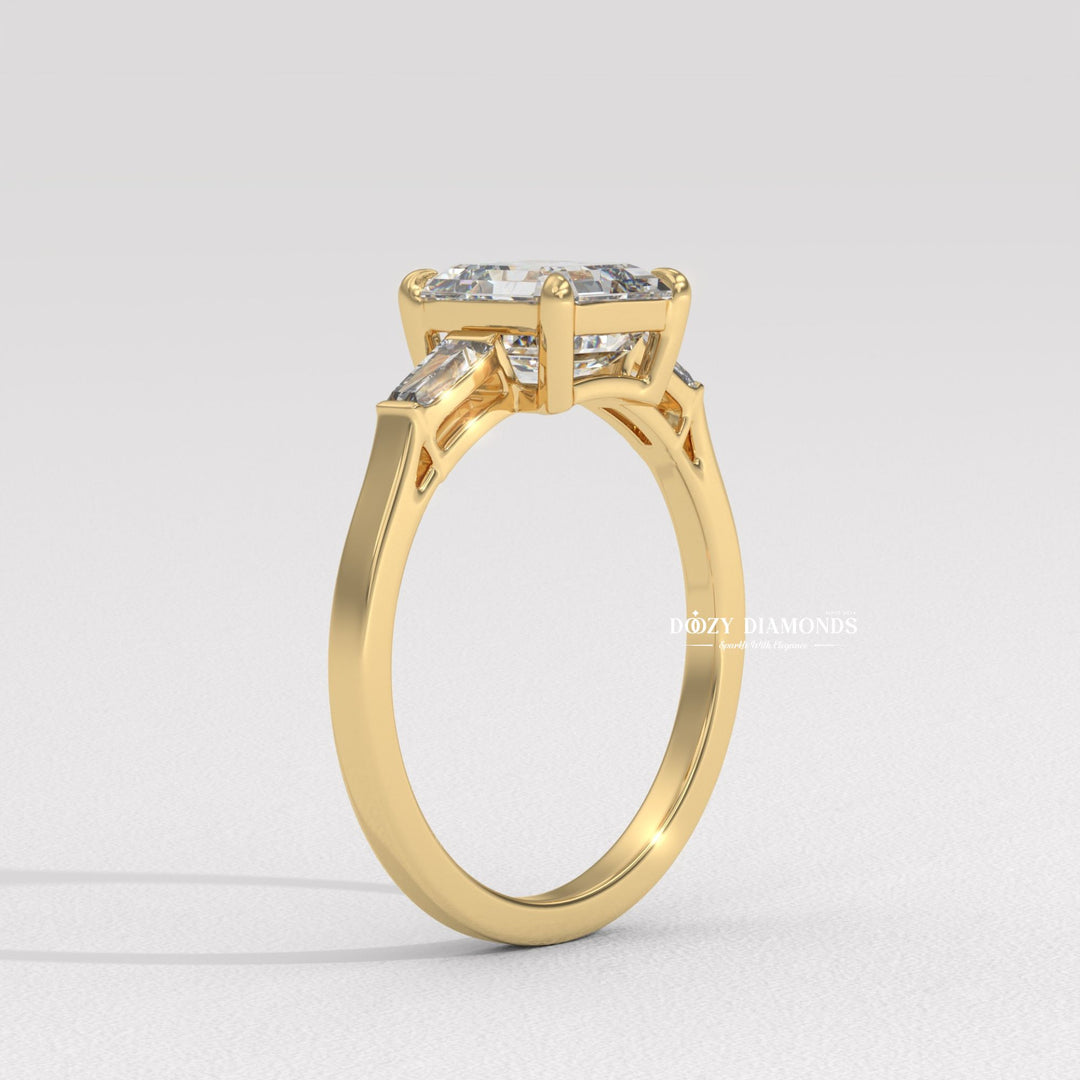 asscher lab created diamond ring, step cut diamond ring, square diamond ring, hall of mirrors diamond ring, geometric diamond ring, diamond engagement ring, engagement ring for women,