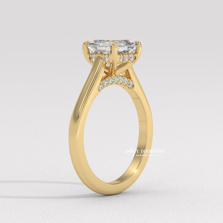 asscher cut engagement ring, asscher lab grown diamond ring, asscher lab diamond ring, asscher lab created diamond ring, step cut diamond ring, square diamond ring, geometric diamond