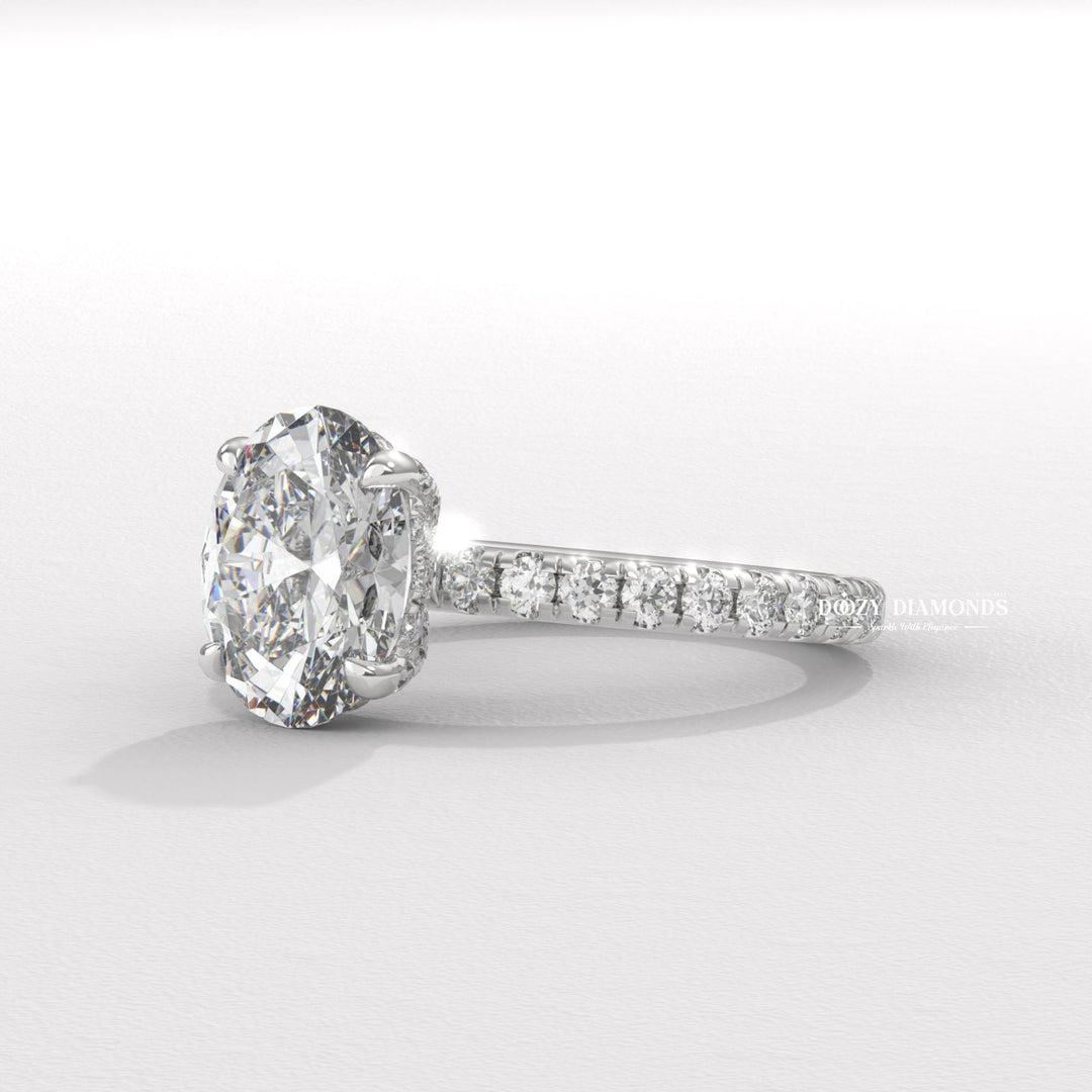 basket setting ring, tulip setting ring, vintage engagement ring, vintage style ring, modern solitaire ring, classic solitaire ring, oval diamond solitaire, solitaire engagement ring, micro pave diamond ring,