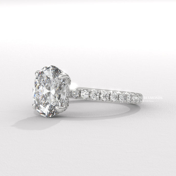 basket setting ring, tulip setting ring, vintage engagement ring, vintage style ring, modern solitaire ring, classic solitaire ring, oval diamond solitaire, solitaire engagement ring, micro pave diamond ring,