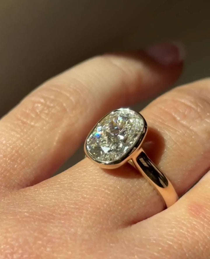 2.0 - 3.0 CT Cushion Cut Lab Grown Diamond Bezel Engagement Ring - Doozy Diamonds
