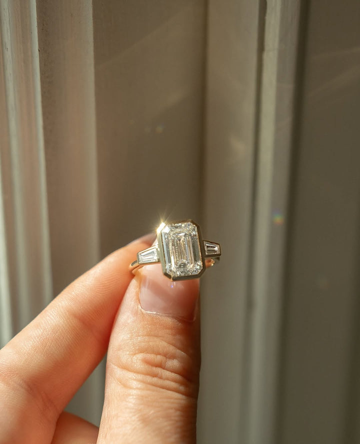 2.0 - 4.0 CT Emerald Cut Lab Grown Diamond Bezel Engagement Ring - Doozy Diamonds