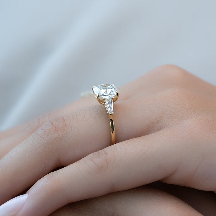 1.50 - 3.50 CT Cushion Lab Grown Diamond Three Stone Engagement Ring - Doozy Diamonds