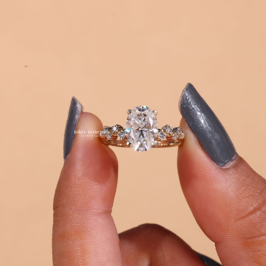 2.0CT - 3.0CT Oval Cut E/VS1 Lab Grown Diamond Zig Zag Pave Engagement Ring - Doozy Diamonds