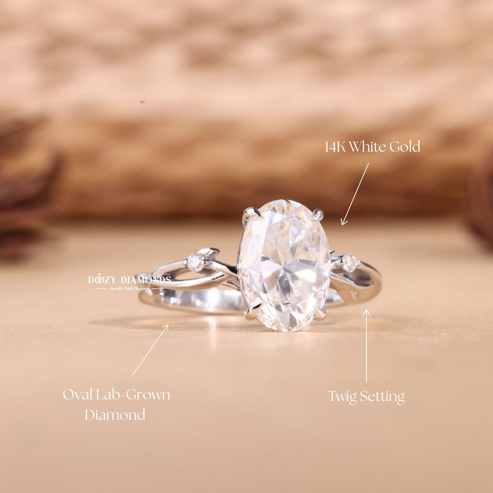 2.50CT - 3.50CT Oval Cut E/VS1 Lab Grown Diamond Nature Inspired Engagement Ring - Doozy Diamonds