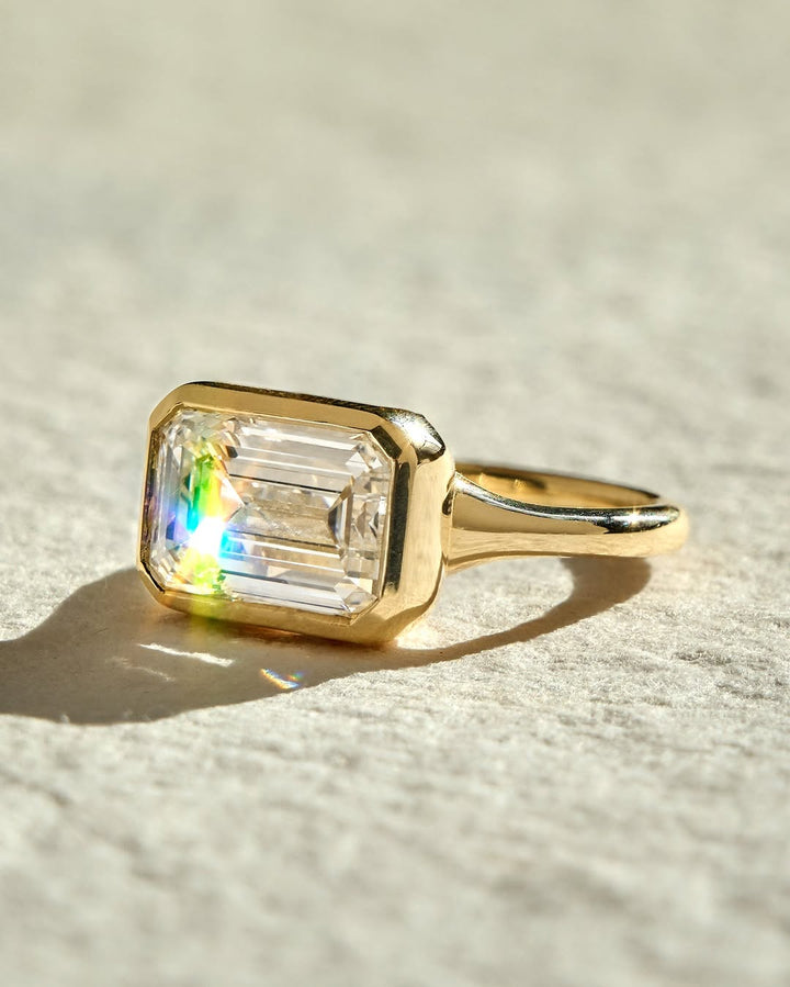 1.0 - 3.0 CT Emerald Cut Lab Grown Diamond Bezel Solitaire Engagement Ring - Doozy Diamonds