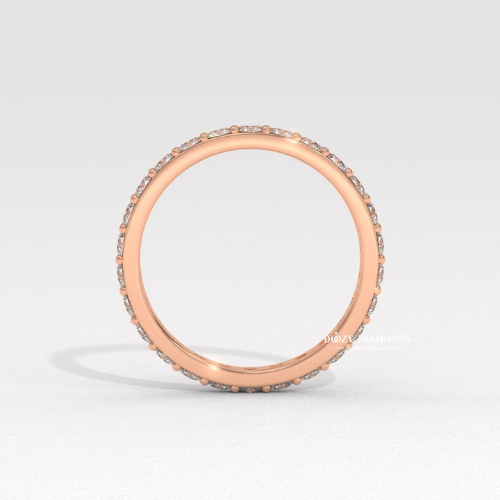 Shared Prong Wedding Band - Round Moissanite Full Eternity Wedding Band