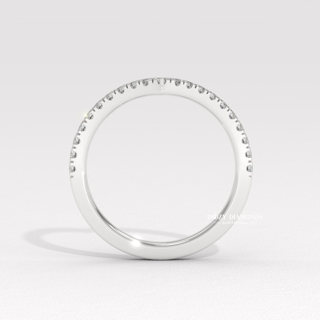 V Shaped Chevron Band, Round Lab Grown Diamond Wedding Band