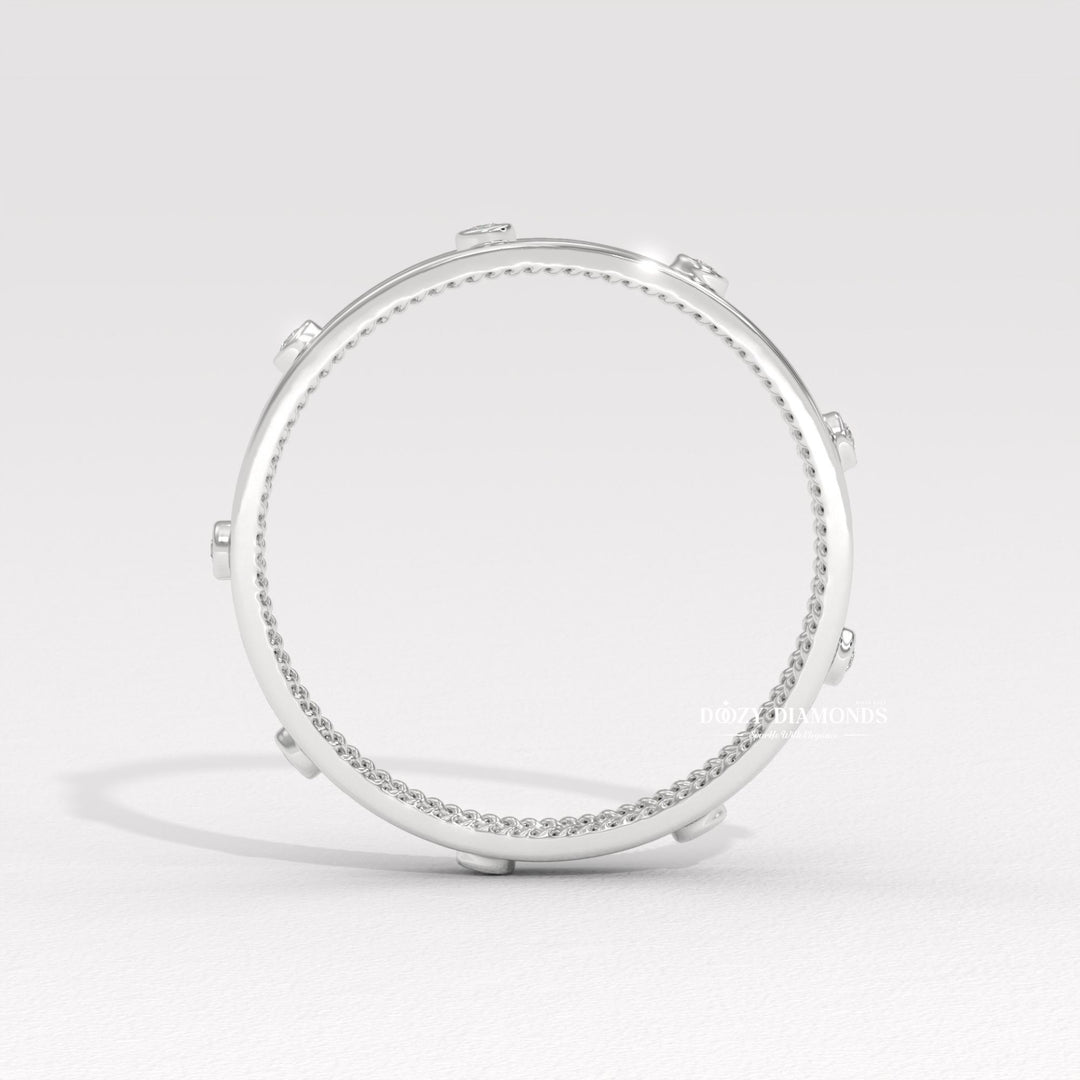 Round Diamond Flush Set Wedding Band