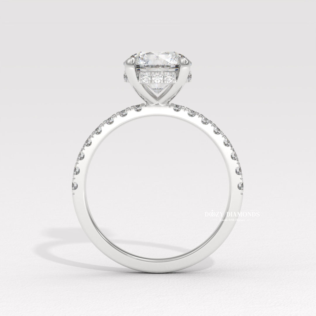 Hidden Halo Ring, Round Brilliant Cut Lab Grown Diamond Ring