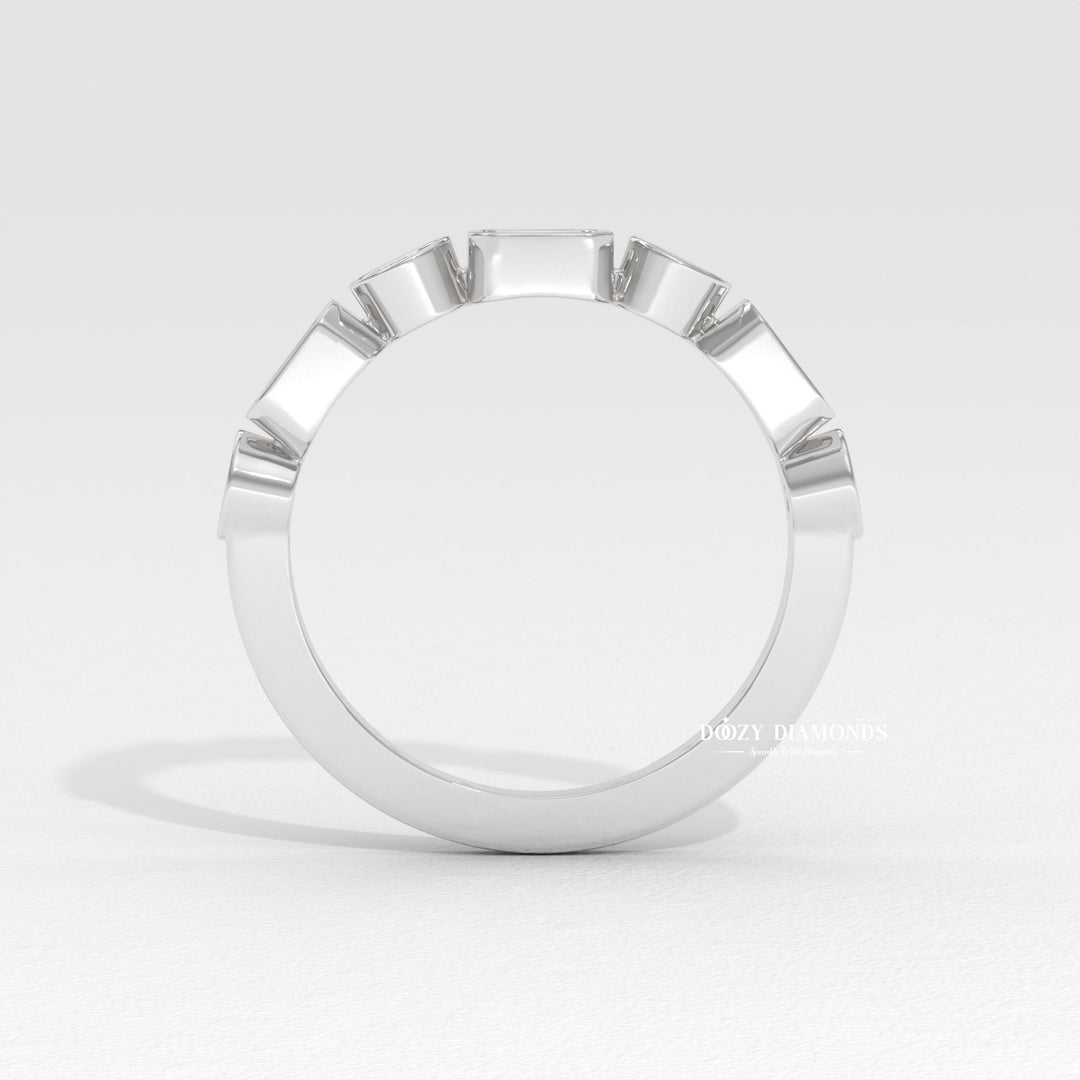Round & Emerald Lab Created Diamond Bezel Set Wedding Band