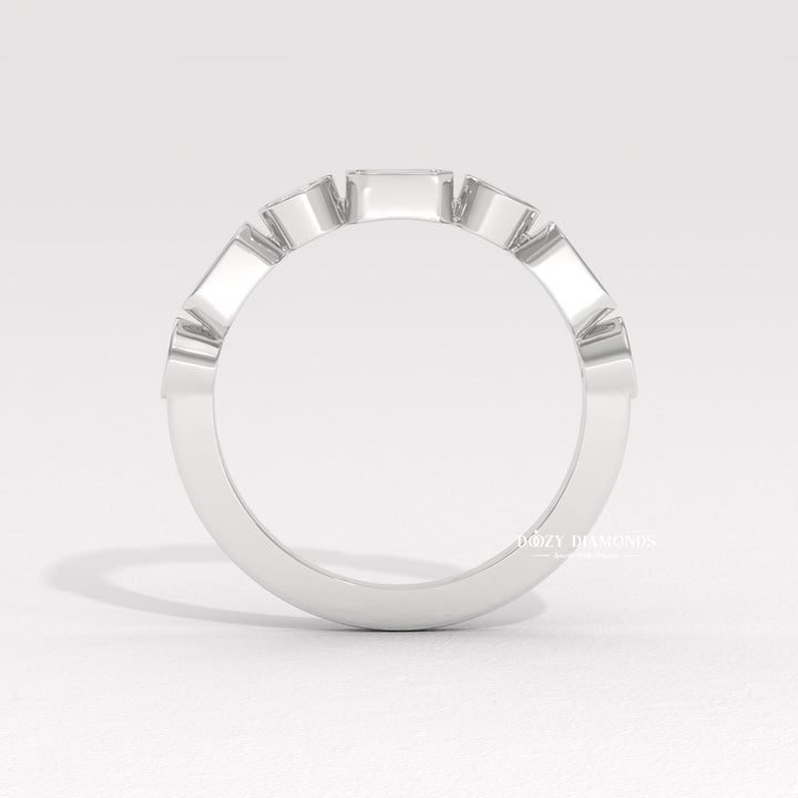 Round & Emerald Lab Created Diamond Bezel Set Wedding Band