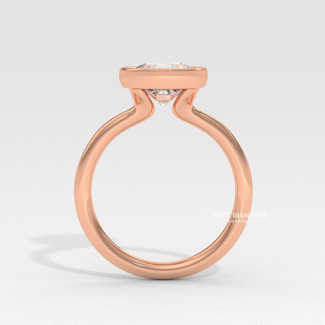 Round Bezel Set Engagement Ring, Lab Grown Diamond Ring