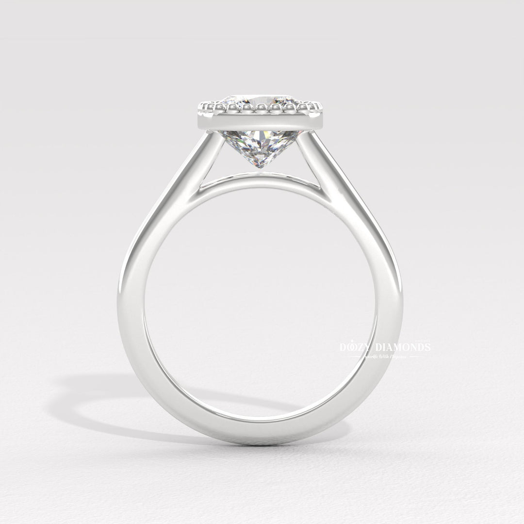 White Gold Bezel Set Cushion Cut Vintage Engagement Ring