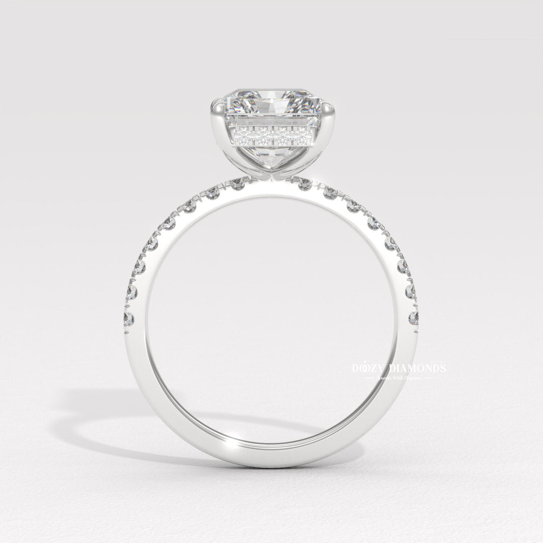 Hidden Halo Engagement Ring, Radiant Cut Lab Grown Diamond Ring