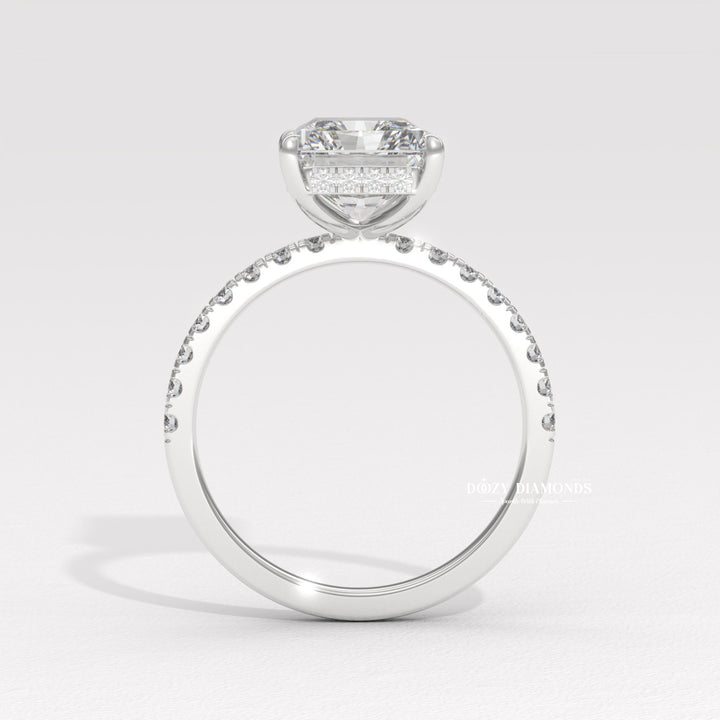 Hidden Halo Engagement Ring, Radiant Cut Lab Grown Diamond Ring