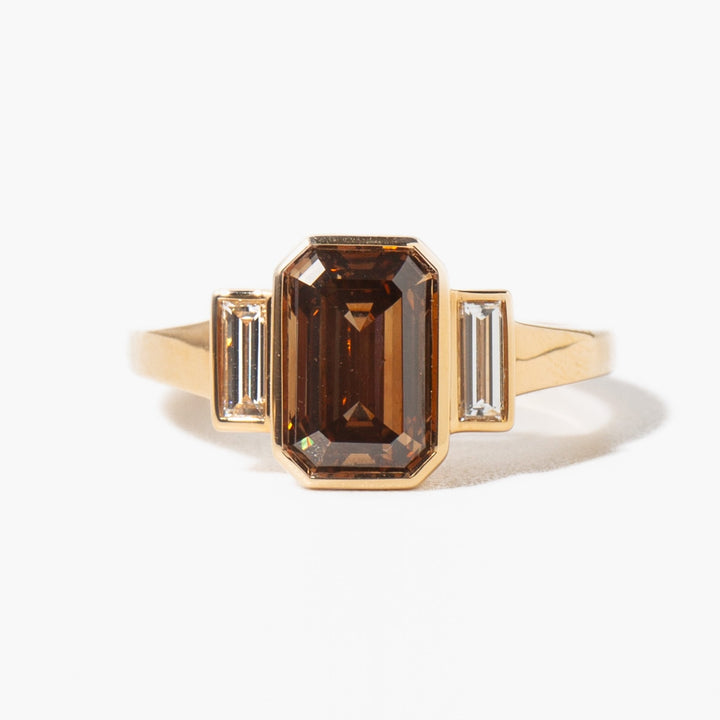 brown diamond engagement ring, chocolate diamond proposal ring, emerald trilogy ring, luxury brown diamond ring, engagement ring for her, bridal jewelry, wedding jewelry, luxury jewelry gift,