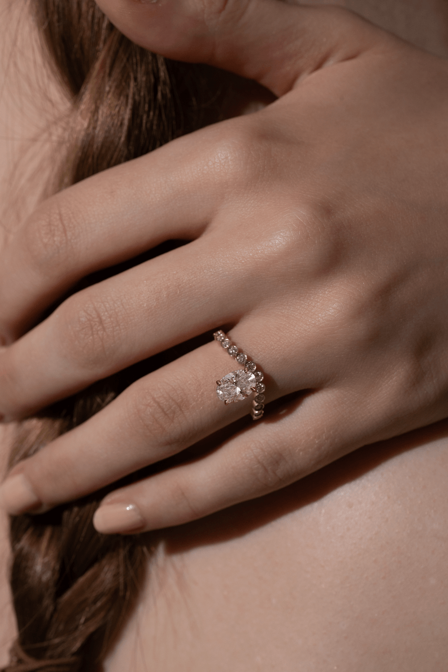 1.0CT - 2.0CT Oval Cut Lab Grown Diamond Bubble Pave Engagement Ring - Doozy Diamonds
